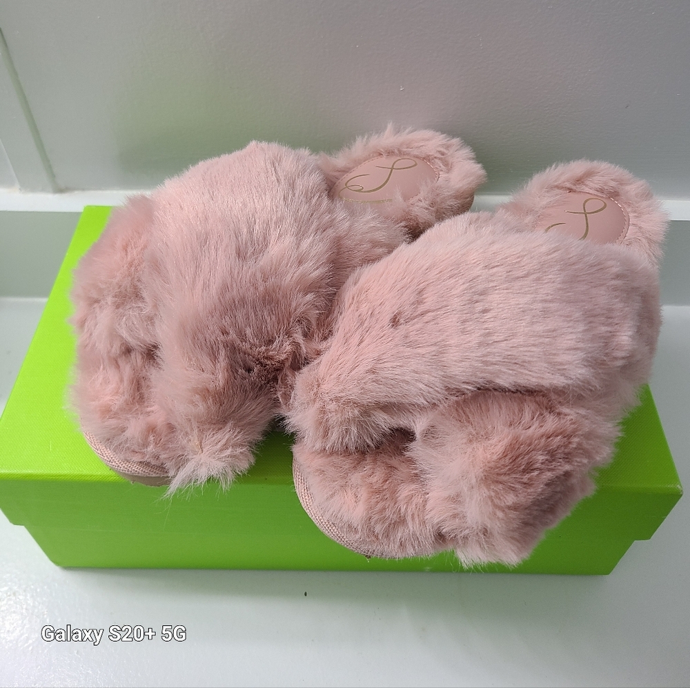 Sam Edelman Jeane, Rose Faux Fur Fuzzy Criss-cross Slippers Womens 6M New In Box